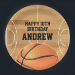 Assiettes En Carton Basketball Sports Happy Birthday Paper Plates<br><div class="desc">Who's got next? Enjoy birthday cake and ice cream on these fun basketball themed paper plates! Easily edit with your child's name and birthday number. This design features an illustration of a basketball and a basketball court.</div>