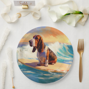 Assiettes En Carton Basset Hound Beach Surf Peinture