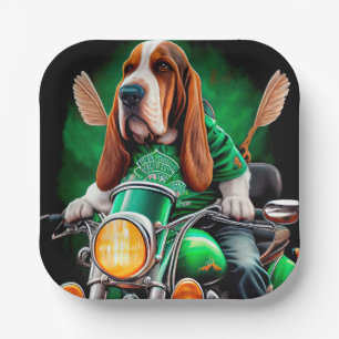 Assiettes En Carton Basset Hound Chien conduisant vélo St. Patrick's D