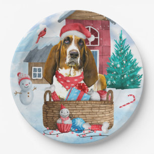 Assiettes En Carton Basset Hound Chien dans la neige Maison de Chien d
