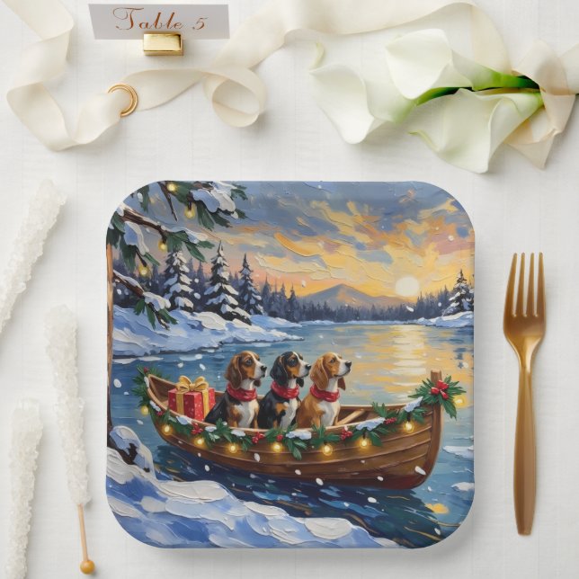 Assiettes En Carton Basset Hound Christmas Boat Holiday (Mariage)
