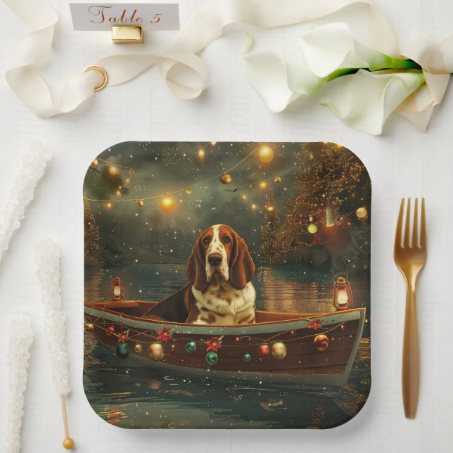 Assiettes En Carton Basset Hound Noël Festive Voyage (Mariage)