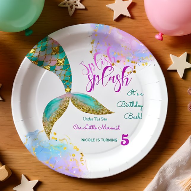 Assiettes En Carton Bassin d'anniversaire de sirène éclatante (Créateur téléchargé)