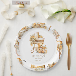Assiettes En Carton Bassinet Chic Beige & Or Personnalisé