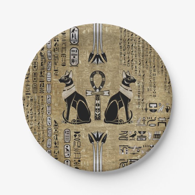 Assiettes En Carton Bastet - Chats Égyptiens Et Croix D'Ankh (Devant)