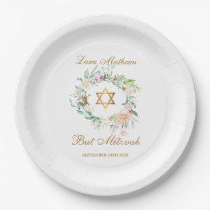 Assiettes En Carton Bat mitzvah, Bar Mitzvah Aquarelle Floral