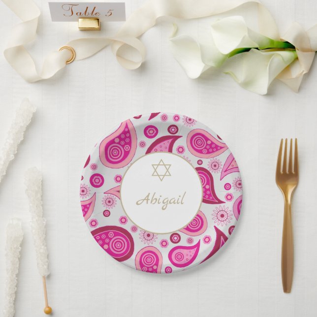 Assiettes En Carton Bat mitzvah rose or Motif moderne (Mariage)