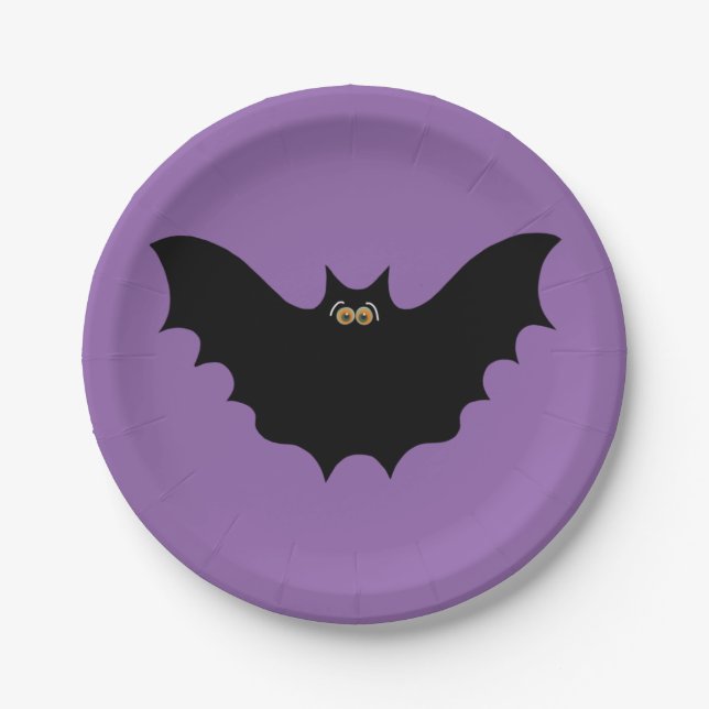 Assiettes En Carton Bat noir d'Halloween (Devant)