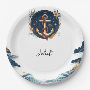 Assiettes En Carton Bateau à noeuds Marine Blue Fête des mariées nauti