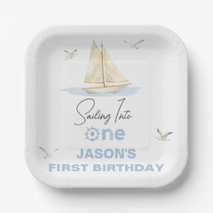 Assiettes En Carton Bateau À Voile Bleu Naviguant Dans Un 1er Annivers