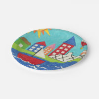 Bateau à voile et ballon à air chaud avec Cityscap