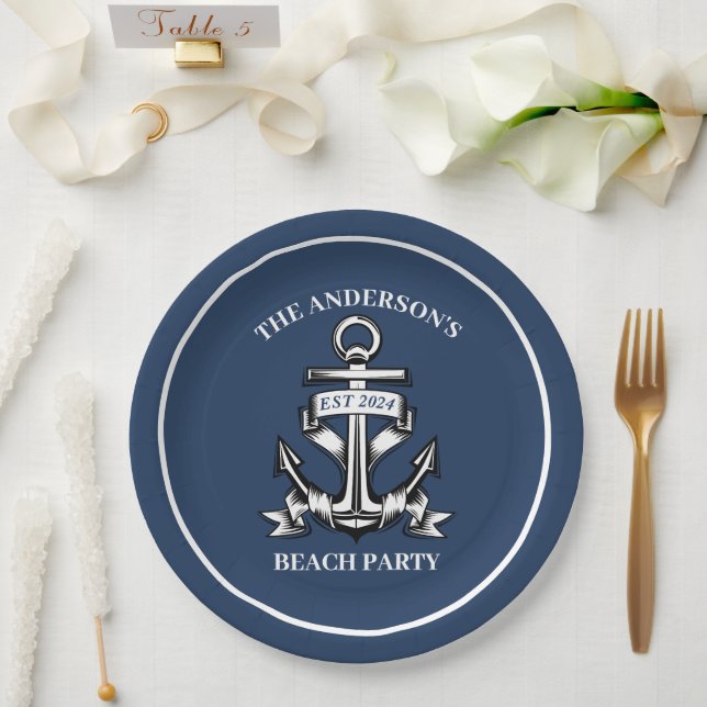 Assiettes En Carton Bateau Ancre Plage Anniversaire Fête Mariage nauti (Mariage)