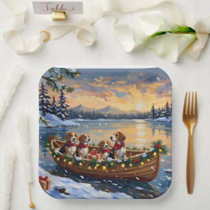 Assiettes En Carton Bateau de Noël Beagle pour les Fêtes