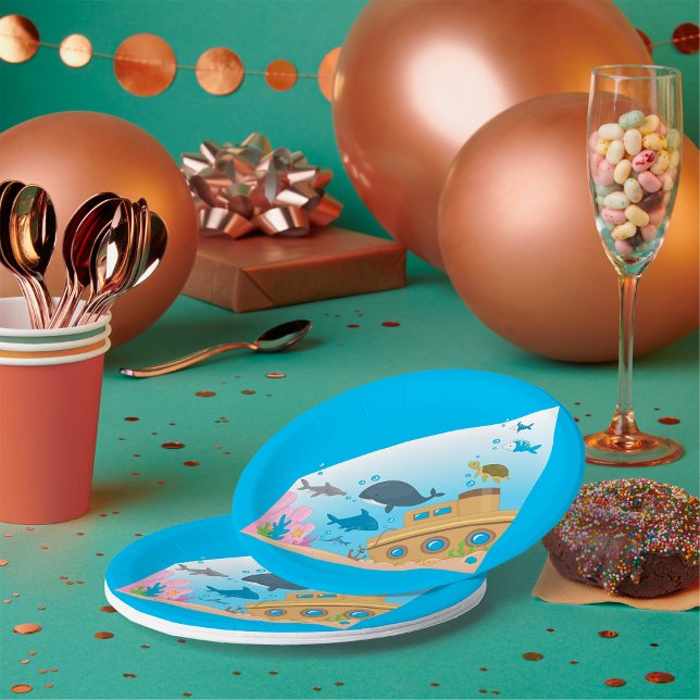 Assiettes En Carton Bateau Et Poisson Ensoleillés (Créateur téléchargé)