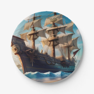 Assiettes En Carton Bateau Pirate de Plage Tropicale