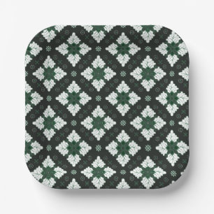 Assiettes En Carton Batik damassé ethnique vert motif sans couture