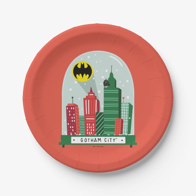 Assiettes En Carton Batman Gotham City™ - Graphique du Globe des neige (Devant)