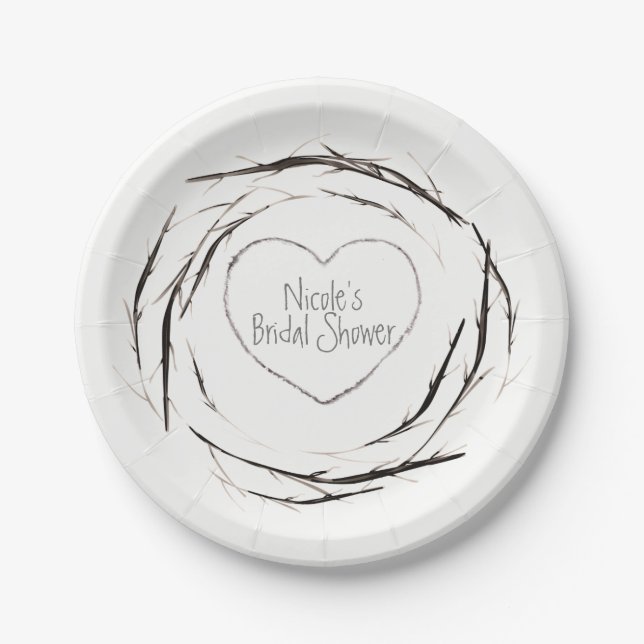 Assiettes En Carton Bâtons rustiques Branches de brindilles Wreath Fêt (Devant)