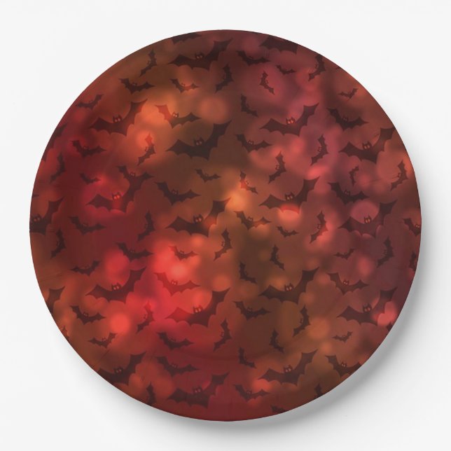 Assiettes En Carton Bats Éffrayants de Neon Funky Happy Halloween Plaq (Devant)