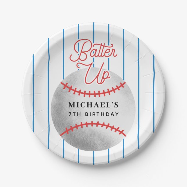 Assiettes En Carton Batter Up Boys Baseball Thème Anniversaire (Devant)