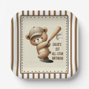 Assiettes En Carton Batteur de coup de circuit Rayure Ours de baseball