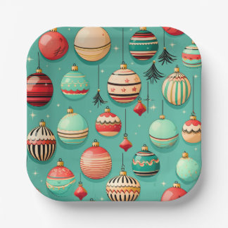 Assiettes En Carton Baubles de Noël rétro Petites
