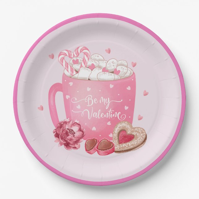 Assiettes En Carton Be My Valentine Cocoa, Cookies and Sweets (Devant)