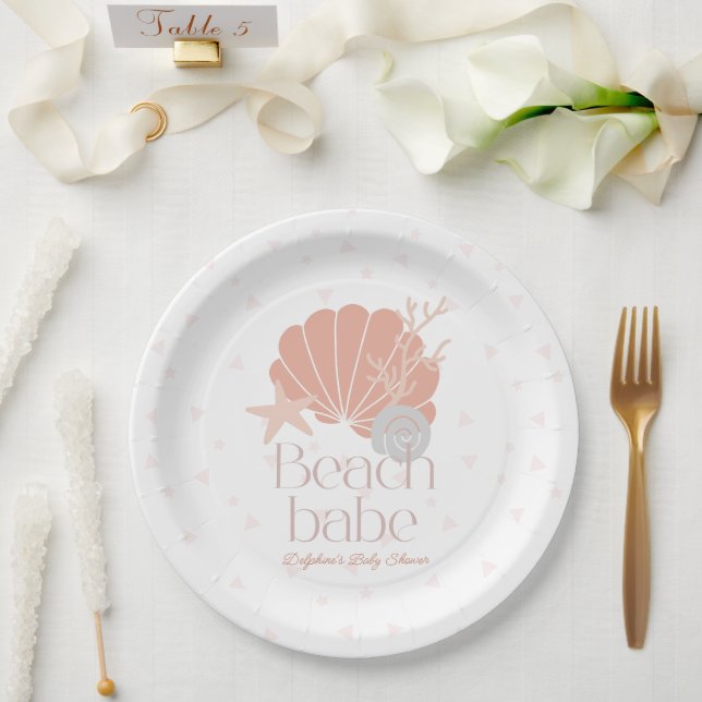 Assiettes En Carton Beach Babe Seashell Pink Girl Baby Shower (Mariage)