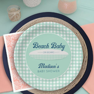 Assiettes En Carton Beach Baby à bord Marine Mint En vichy Baby shower