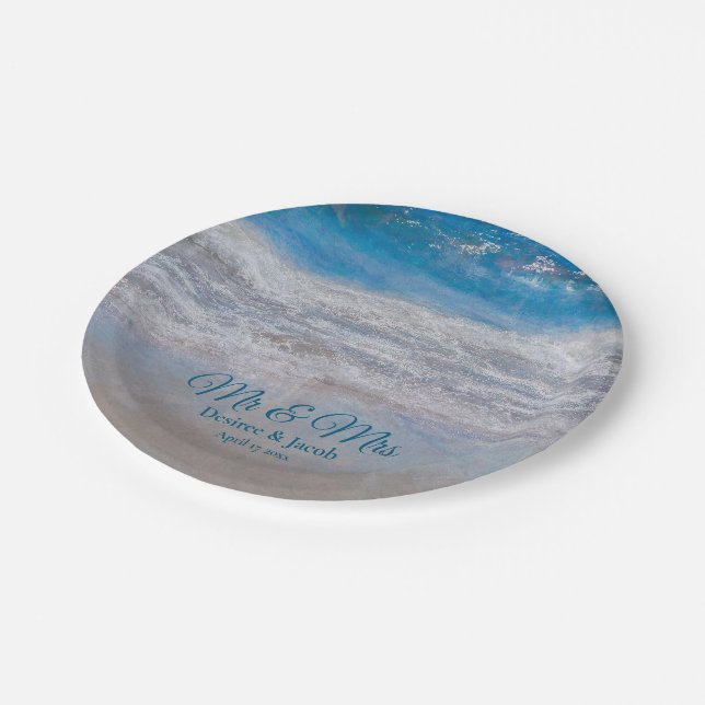 Assiettes En Carton Beach Blue Tropical Ocean Waves Mariage côtier (Angle)