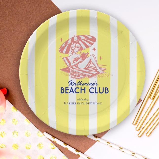 Assiettes En Carton Beach Club Cabana Jaune Fête d'Anniversaire (Créateur téléchargé)