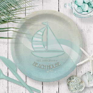 Assiettes En Carton Beach House Nautical Voilier Aqua Blue ID623