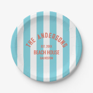 Assiettes En Carton Beach House Nom de famille Blue Cabana Stripe