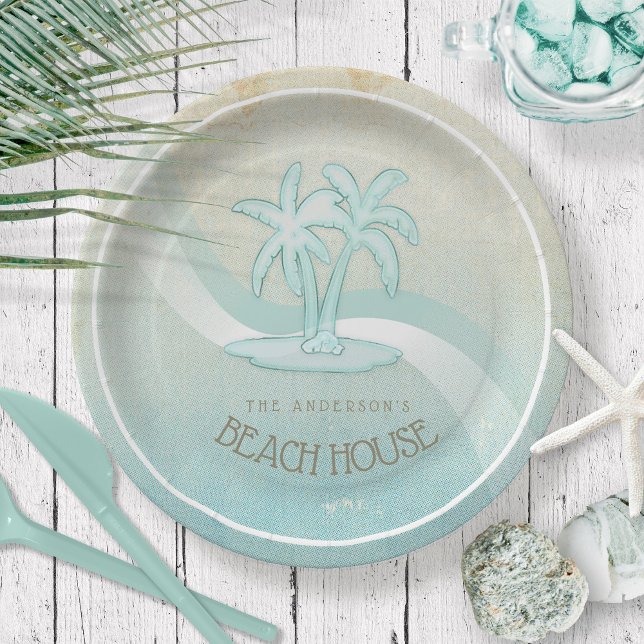 Assiettes En Carton Beach House Palm Trees Aqua ID623 (Créateur téléchargé)