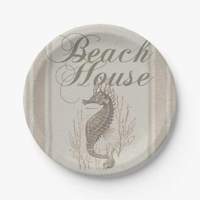 Assiettes En Carton Beach House Seahorse Seashore (Devant)