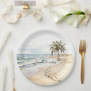 Assiettes En Carton Beach Ocean Palm Tree Mariage