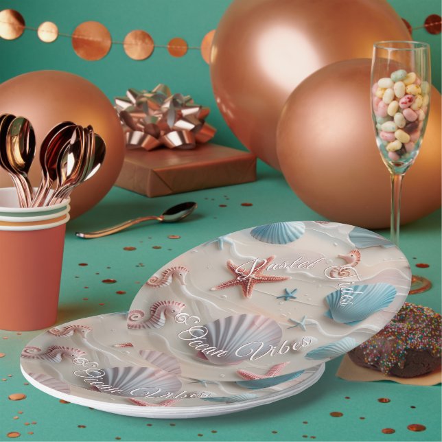 Assiettes En Carton Beach Shells, Starfish & Seahors Pink Sand Party (Multi)