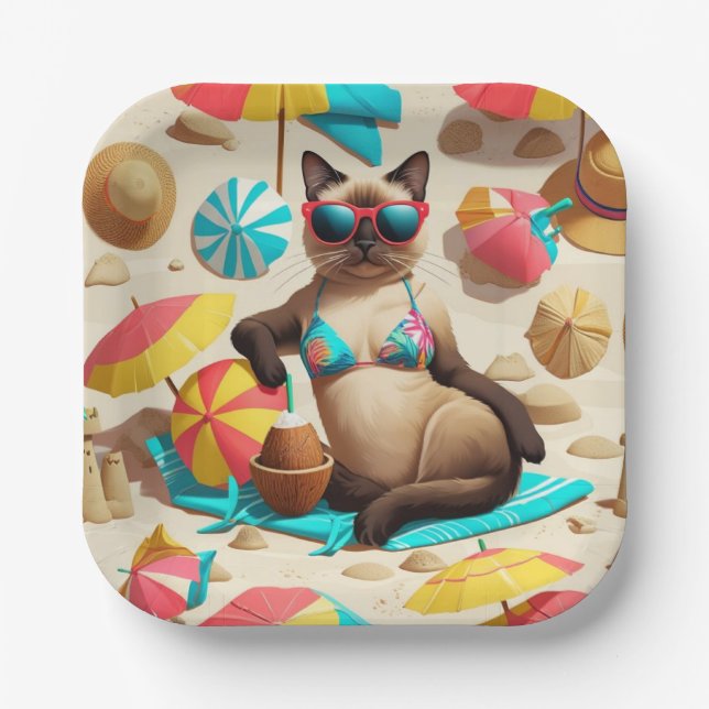 Assiettes En Carton  Beach themed for Siamese Cat Lovers Party (Recto)