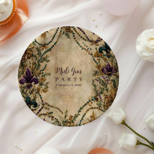 Assiettes En Carton Beaded Fleur-de-Lis Mardi Gras Masquerade (Créateur téléchargé)