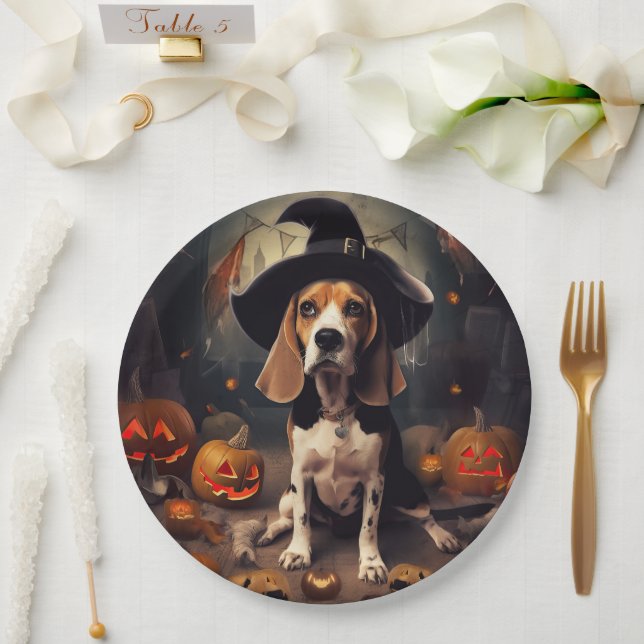 Assiettes En Carton Beagle Citrouille Halloween effroi (Mariage)