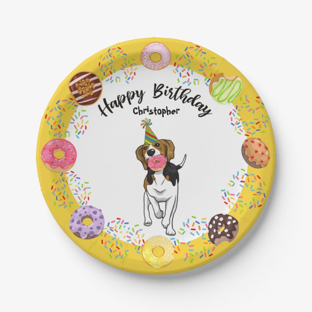 Assiettes En Carton Beagle Dog Birthday Donuts Party Plaque papier (Devant)