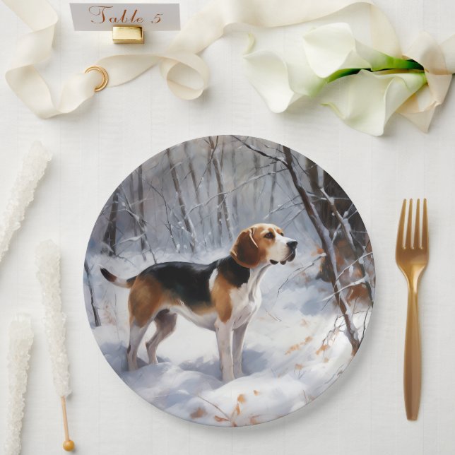 Assiettes En Carton Beagle Laisser Neige Noël (Mariage)