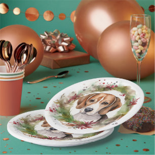 Assiettes En Carton Beagle Noël Wreath Festive Pup