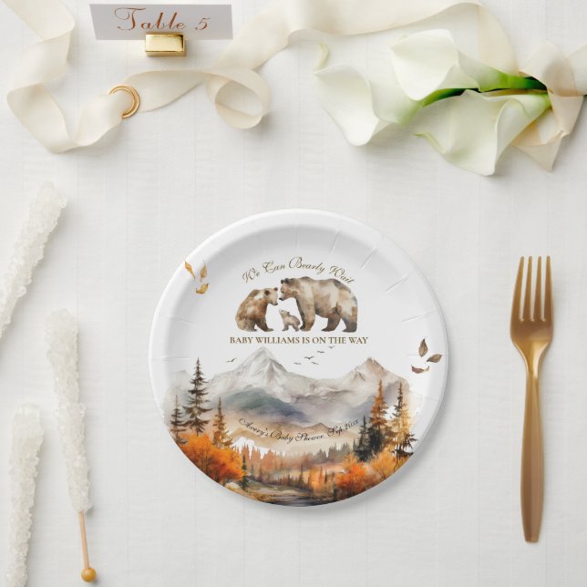 Assiettes En Carton Bear Adventure Fall Mountain Neutral Baby shower (Mariage)