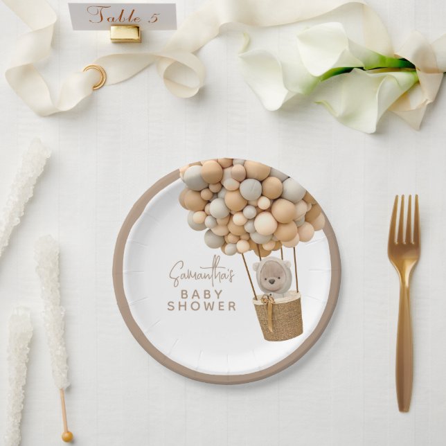 Assiettes En Carton Bear Balloons Moderne Baby shower neutre genre (Mariage)