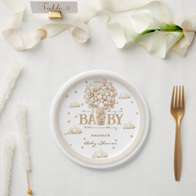 Assiettes En Carton Bear Ballots Bearly Wait Blanc Beige Baby shower (Mariage)
