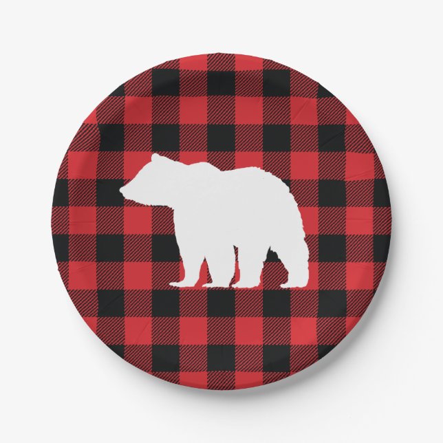 Assiettes En Carton Bear Buffalo Check Motif Holiday (Devant)