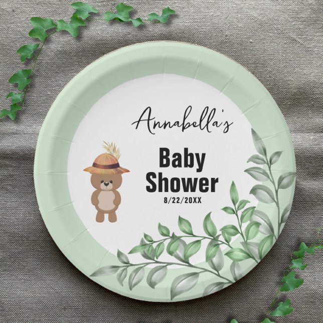 Assiettes En Carton Bear mignonne dans le Baby shower du bois (Créateur téléchargé)