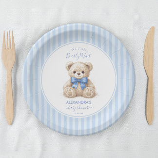 Assiettes En Carton Bearly Wait Baby Shower Teddy Bear & Blue Stripes 