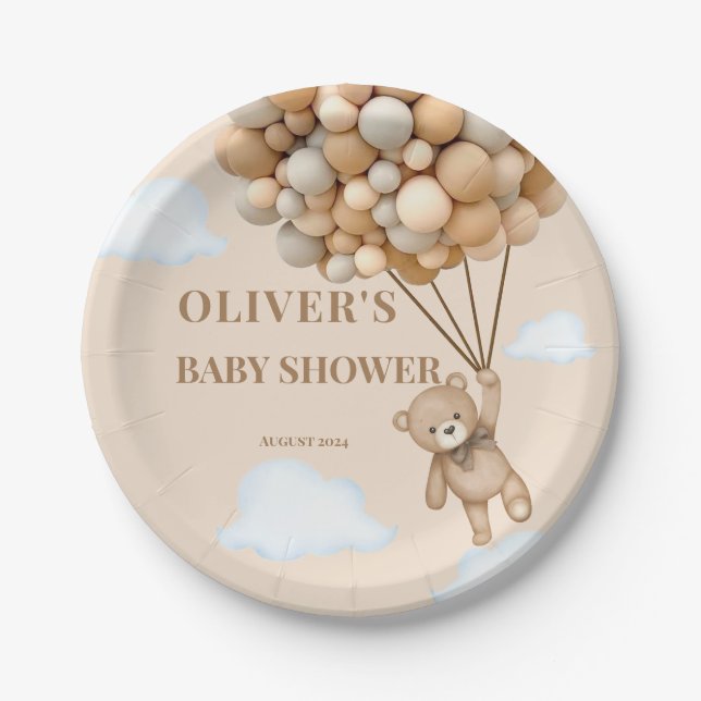Assiettes En Carton Bearly Wait Balloons Genre Baby shower neutre (Devant)